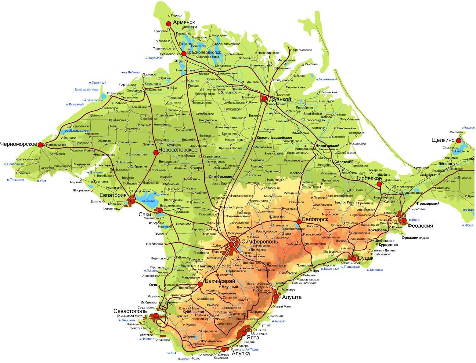 Карта крыма 2022. подробная карта крыма с городами и поселками на русском языке